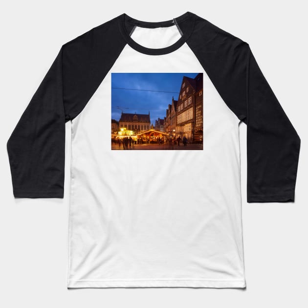 Christmas market, Bremen market square, Bremen, winter, dusk Baseball T-Shirt by Kruegerfoto